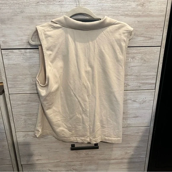 Karen Scott Beige Collared Sleeveless Polo Tank Top Size XL Casual Knit Stretch - Picture 4 of 4